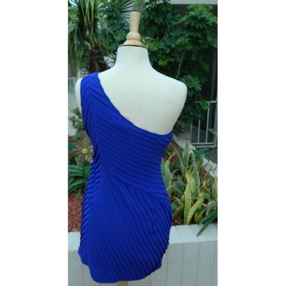 ModCloth One Shoulder Pleated Dress Blue Size M - Picture 5 of 8